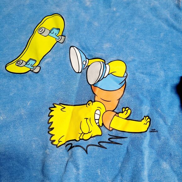 The Simpsons Bart Headplant Skateboarding Blue Acid Wash Sweatshirt Mad Engine - Picture 5 of 8